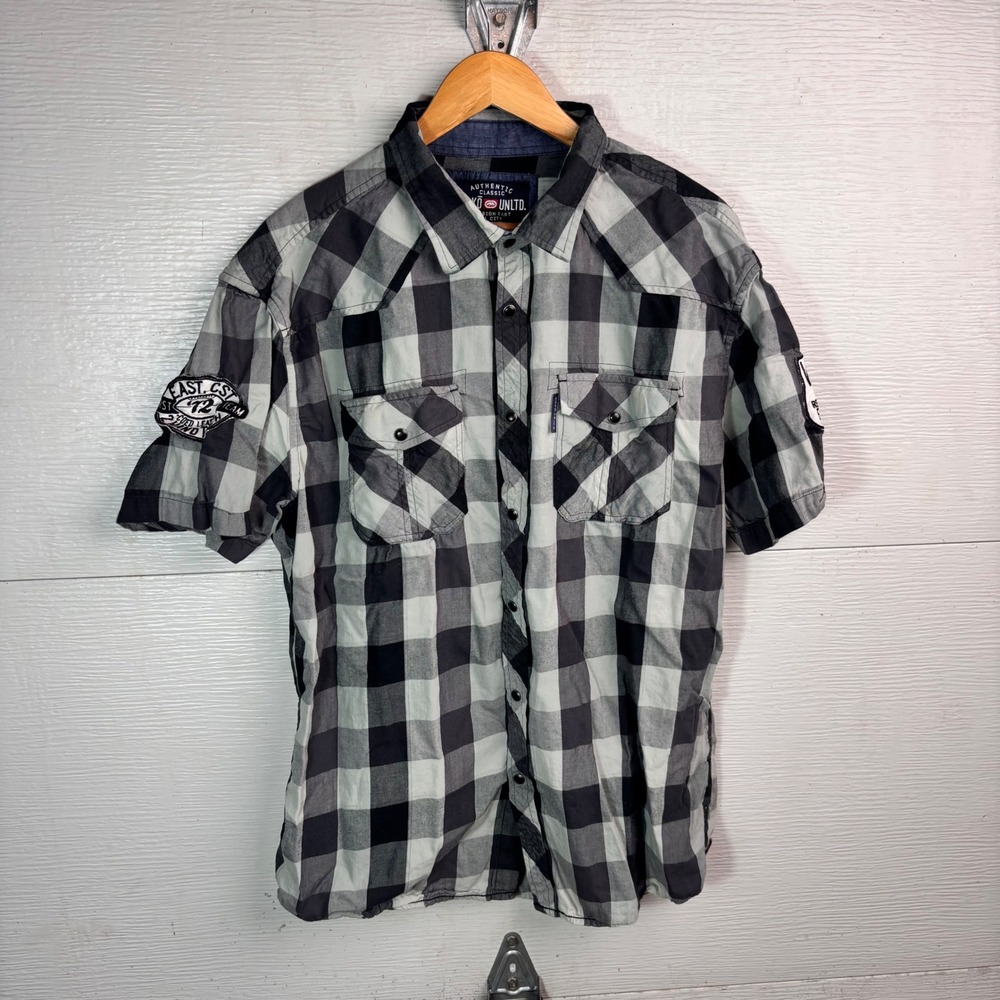 2000s Ecko Unltd Plaid Snap Shirt Y2K Hip Hop Streetwear XL